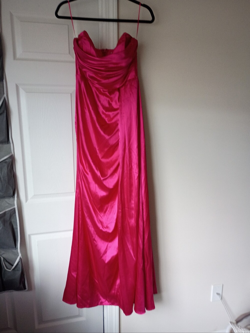 Fashion Strapless Satin Gown in Hot Pink